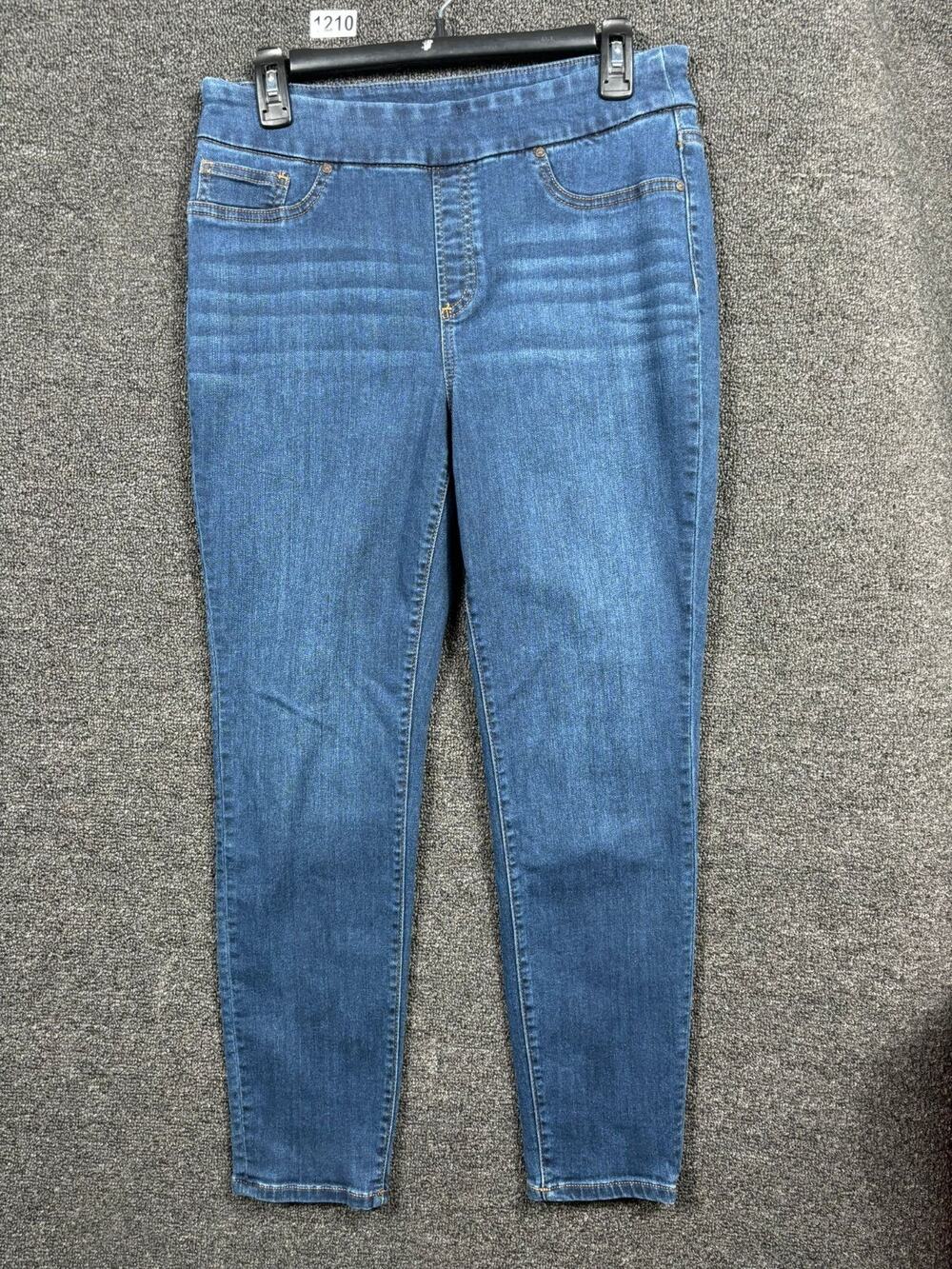 Chico's Skinny Ankle Pull-on Jeans Womens 1 US 8R Blue Denim Stretch Mid Rise